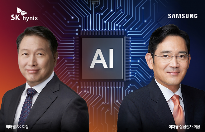 이재용 삼성전자 회장과 최태원 SK그룹 회장이 글로벌 인공지능(AI) 반도체 기업 수장들과 잇따라 접촉하며 고대역폭메모리(HBM) 시장 주도권 확보 경쟁에 나섰다. 그래픽=홍연택 기자