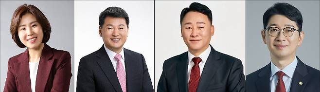 김미애 해운대을 국회의원과 김성수 현 해운대구청장, 정성철 전 해운대구의회 의장, 주진우 해운대갑 국회의원 (사진 왼쪽부터). 국민의힘 제공