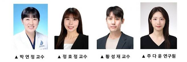 연세대학교 치과대학병원 구강내과 박연정 교수, 연세대학교 치과대학 구강과학연구소 정효정 교수, 연세대학교 인공지능융합대학 황성재 교수, 인공지능융합대학원 석사과정 주다윤 연구원. 연세의료원
