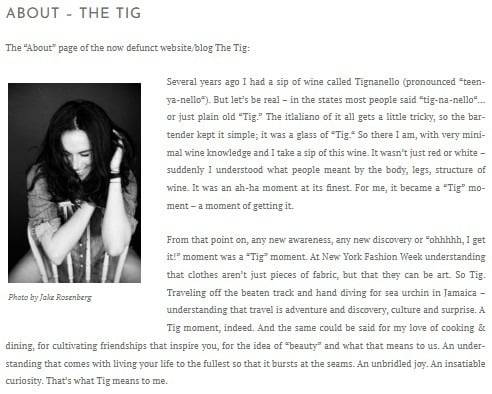 메건 마클의 블로그 ’더 티그’, 티냐넬로를 마시며 느낀 순간을 기록했다. 이후 매건은 티냐넬로를 ‘티그(Tig)’라 부르며 티냐넬로의 팬임을 자처했다. 사진=블로그 캡처