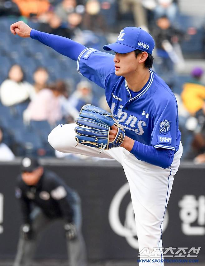 12일 대전한화생명볼파크에서 열린 KBO리그 한화 이글스와 삼성 라이온즈의 시범경기. 삼성 육선엽이 역투하고 있다. 대전=박재만 기자 pjm@sportschosun.com/2026.03.12/