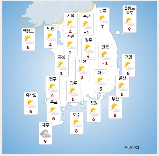 ⓒ기상청: 오늘(22일) 오전 날씨