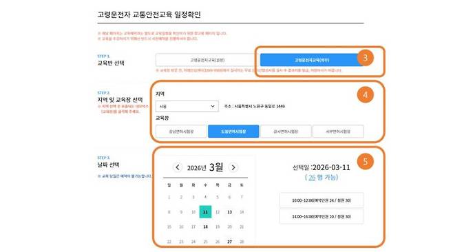 운전능력 진단 시스템 교육 참여 신청 과정 / 출처=한국도로교통공단