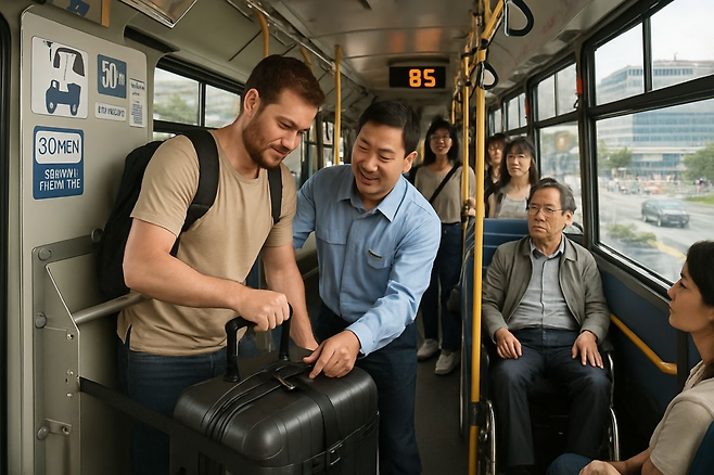 부산 시내버스 대형 캐리어 반입 시범사업을 설명한 이미지. /생성형 AI