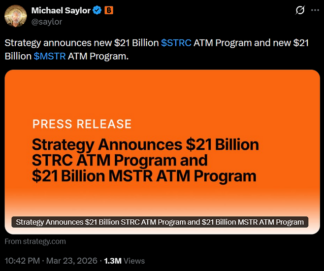 마이클 세일러 스트레티지(MSTR) 의장 X(구 트위터) 캡쳐. 사진제공=마이클 세일러 의장 X