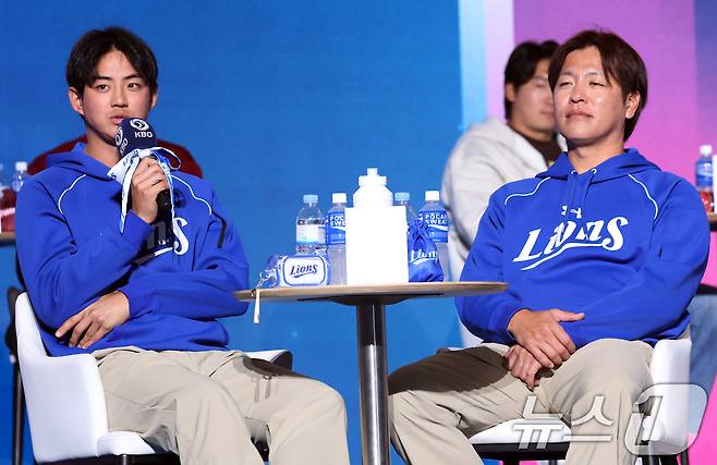 26일 오후 서울 잠실 롯데호텔 월드에서 열린 2026 신한 SOL KBO 리그 미디어데이&팬페스트’에서 삼성 라이온즈 강민호 선수가 각오를 밝하고 있다. 2026.3.26 ⓒ 뉴스1 김명섭 기자