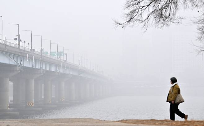 서울 도심 일대가 미세먼지와 안개로 인해 뿌연 모습을 나타내고 있다. 임세준 기자