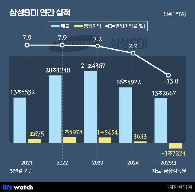 삼성SDI 연간 실적 변화./그래픽=비즈워치