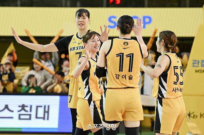 기뻐하는 KB선수들 | WKBL 제공