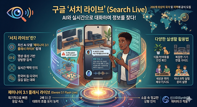 구글이 한국을 포함해 전 세계 200여개 국가에 정식 출시한 ‘서치 라이브’ 기능을 AI가 도식화한 이미지. 제미나이 생성