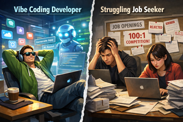 바이브 코딩이 등장하면서 신규 채용 감소와 취업난에 대한 우려가 나오고 있다. /챗GPT 생성 이미지