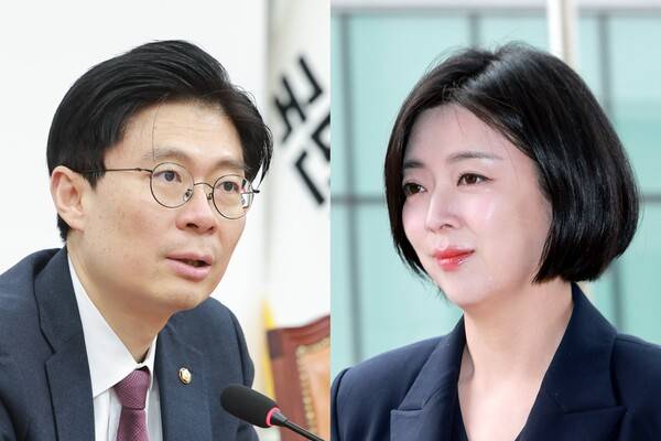 국민의힘 조정훈 의원(왼쪽)과 서울시당위원장인 배현진 의원