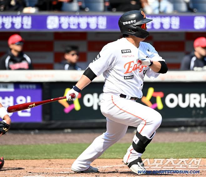 20일 대전한화생명볼파크에서 열린 KIA와 한화의 시범경기, 2회말 한화 강백호가 안타를 치고 있다. 대전=허상욱 기자wook@sportschosun.com/2026.03.20/
