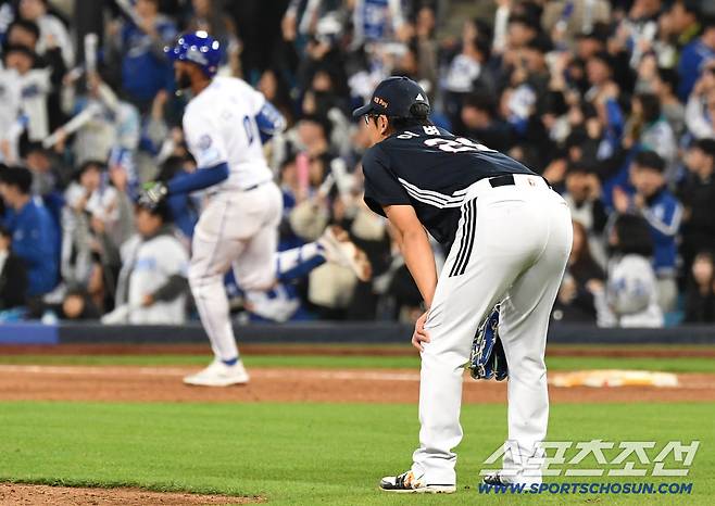 31일 대구 삼성라이온즈파크에서 열린 삼성과 두산의 경기. 8회말 두산 이병헌 상대 동점 3점 홈런을 날린 삼성 디아즈. 대구=송정헌 기자songs@sportschosun.com/2026.03.31/