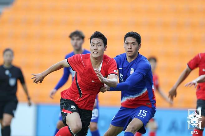 31일 미국전 경기 장면. 김명준의 모습. 사진=KFA