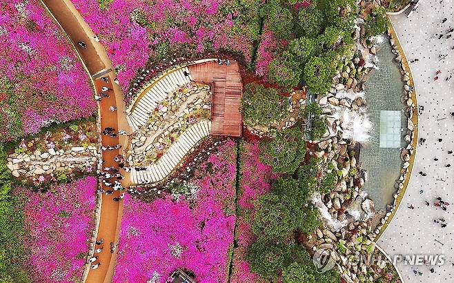 철쭉과 함께 찾아온 봄 (군포=연합뉴스) 홍기원 기자 = 21일 '철쭉 축제'가 열리고 있는 경기도 군포시 철쭉동산을 찾은 시민들이 활짝 핀 철쭉을 보며 봄기운을 만끽하고 있다. 2024.4.21 xanadu@yna.co.kr