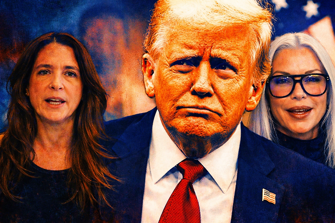 도널드 트럼프 미국 대통령과 전직 모델 스테이시 윌리엄스, 카레 오티스를 함께 구성한 이미지. 자료사진·데일리비스트 캡처