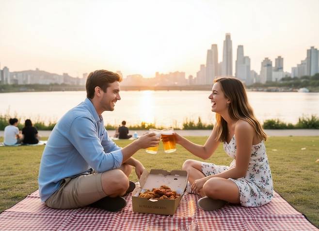 한강에서 치맥을 즐기는 외국인들(클립아트코리아 제공)