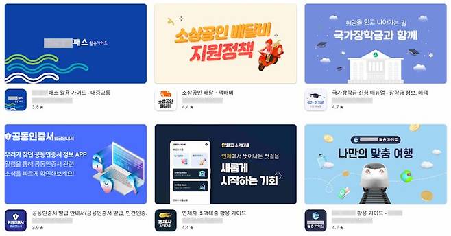 구글 플레이스토어에서 유포 중인 과대광고 앱 목록. 안랩 제공