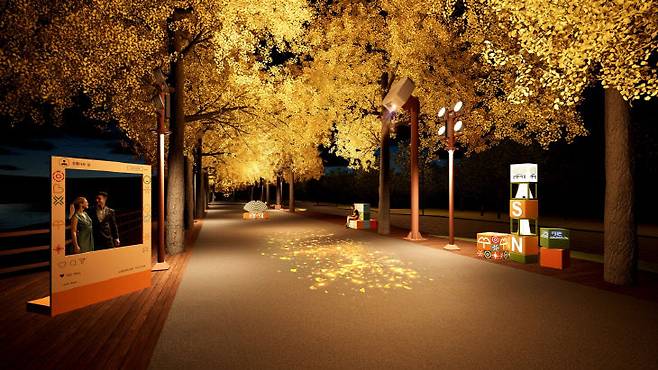 아산시 곡교천 야간경관 정비사업 관련 '은행나무길' 투시도(아산시 제공)