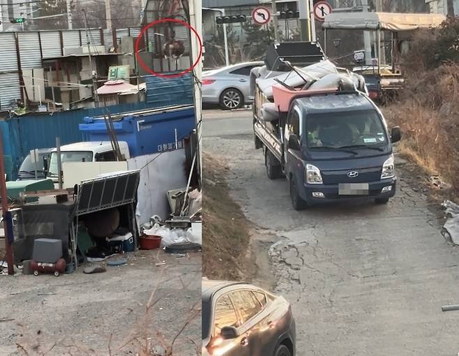 울산 동구가 정해진 업무지역을 벗어나 권역 내 폐기물을 타 지역에 버린 의혹을 받고 있는 생활폐기물 수집운반 대행업체 2곳에 대해 최근 최대 2,200만원의 과징금 처분을 내렸다. 사진은 전국민주연합노동조합이 동구 업체 차량이 중구의 타 폐기물업체 부지로 들어오는 것을 찍은 모습. 울산매일 포토뱅크