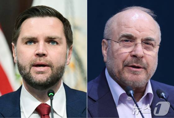 JD 밴스 미국 부통령(왼쪽)과 모하마드 바게르 갈리바프 이란 의회 의장. ⓒ AFP, 로이터=뉴스1