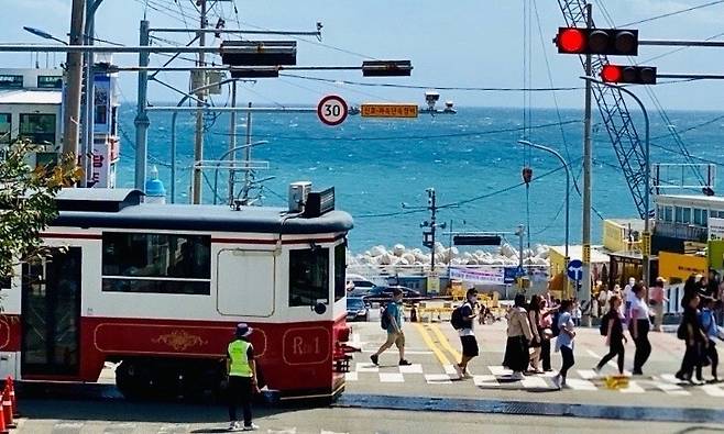 부산 해운대구 중동 해변열차 청사포정거장 근처 도로 모습. 해운대구 제공