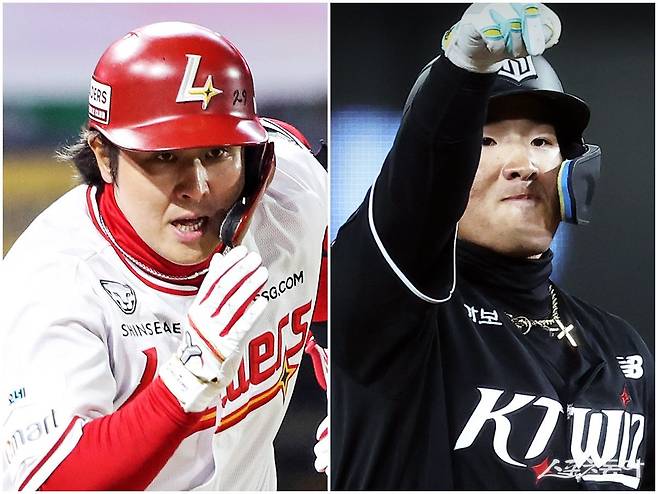 SSG 최정(왼쪽)과 KT 안현민이 남다른 클러치 본능을 뽐내고 있다. SSG와 KT는 둘의 활약에 힘입어 시즌 초반 가파른 상승곡선을 그리고 있다. 사진제공|SSG 랜더스·KT 위즈