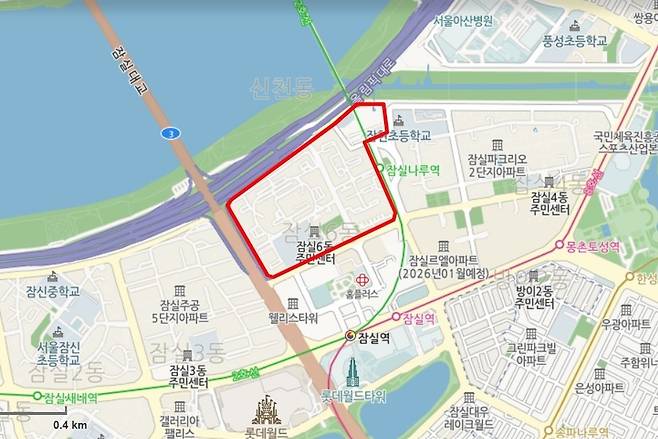 잠실 장미 1·2·3차 재건축 단지 위치 (사진 =네이버지도)