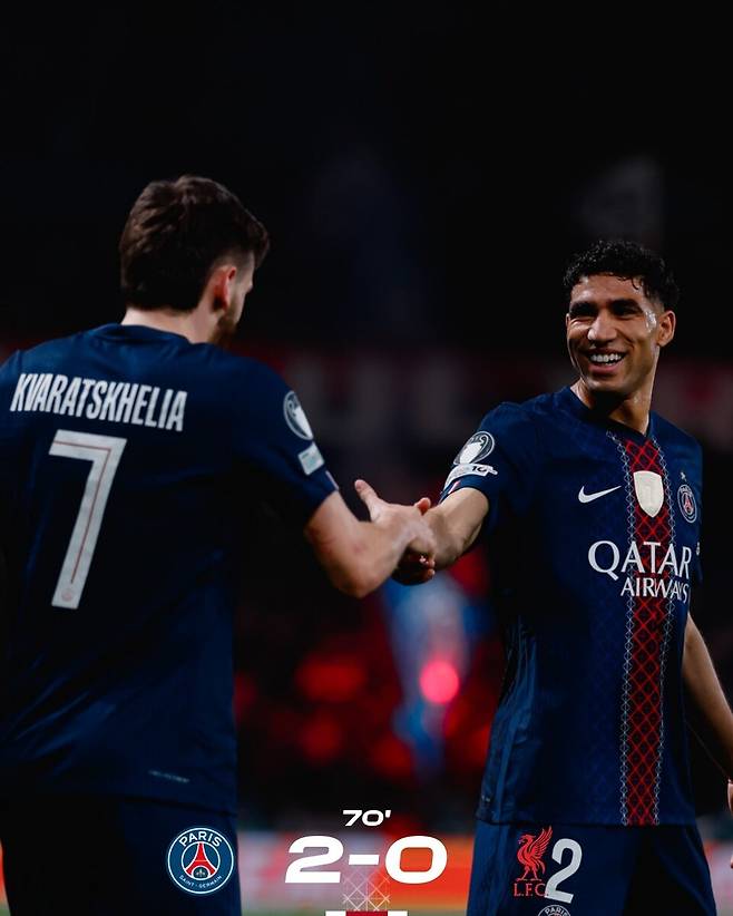 PSG의 두 번째 골을 기록한 흐비차 크바라츠헬리아. /사진=파리 생제르맹(PSG)