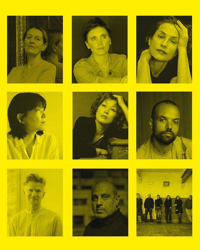 한-불 합작 낭독공연 ‘새’의 연출가 줄리 델리케(위 가운데), 배우 이자벨 위페르(위 오른쪽), 소설가 한강(중간 왼쪽), 배우 이혜영(중간 가운데) (c)아비뇽 페스티벌 홈페이지