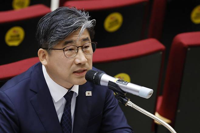 류덕현 재정기획보좌관이 지난해 9월 4일 서울 용산 대통령실 청사에서 현안 관련 기자간담회를 하고 있다.