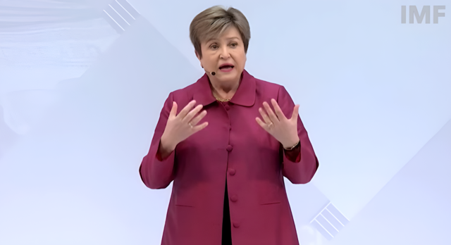 크리스탈리나 게오르기에바 국제통화기금(IMF) 총재가 9일(현지시각) 워싱턴DC IMF 본부에서 연설하고 있다. IMF 유튜브 캡처
