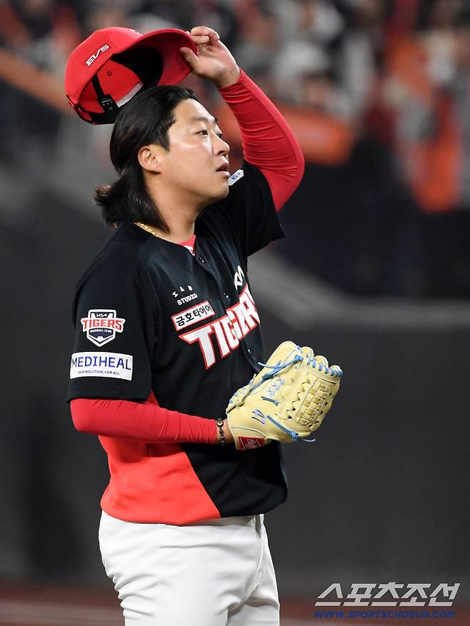 10일 대전 한화생명볼파크에서 열린 한화와 KIA의 경기. KIA 김범수가 숨을 고르고 있다. 대전=박재만 기자 pjm@sportschosun.com/2026.04.10/