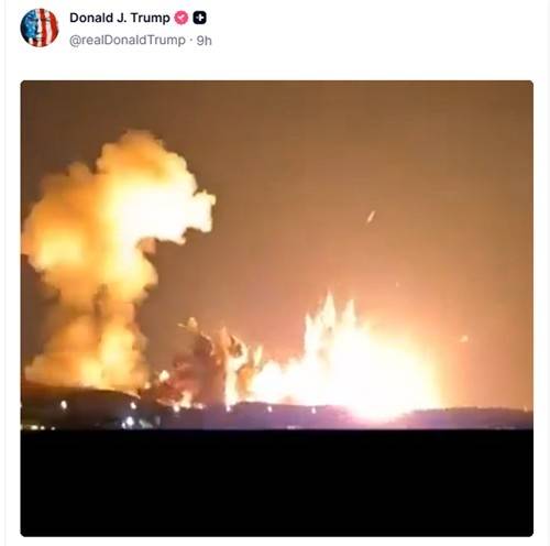 도널드 트럼프 미국 대통령이 트루스소셜에 올린 이스피한 탄약고 폭발 영상. 연합뉴스