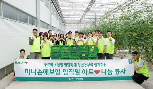 배성완 하나손해보험 대표이사(첫번째줄 오른쪽 첫번째) 및 임직원들이 봉사활동 후 기념 촬영을 하고 있다./하나손해보험