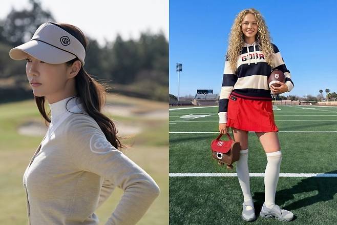 빈폴골프(왼쪽)와 골든베어 26 SS시즌 화보(삼성물산 패션, 코오롱FnC 제공)