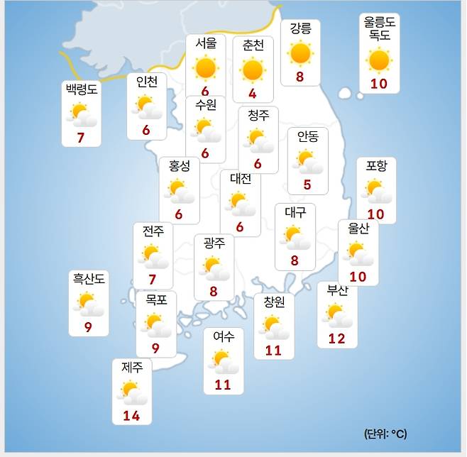 ⓒ기상청: 오늘(12일) 오전 날씨