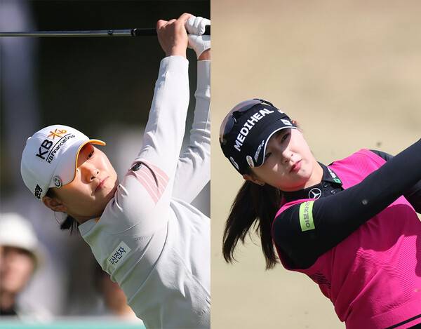 2026년 한국여자프로골프(KLPGA) 투어 iM금융오픈에 출전한 방신실, 박현경 프로가 최종라운드에서 경기하는 모습이다. 사진제공=KLPGA (사진을 무단으로 사용하지 마십시오.)