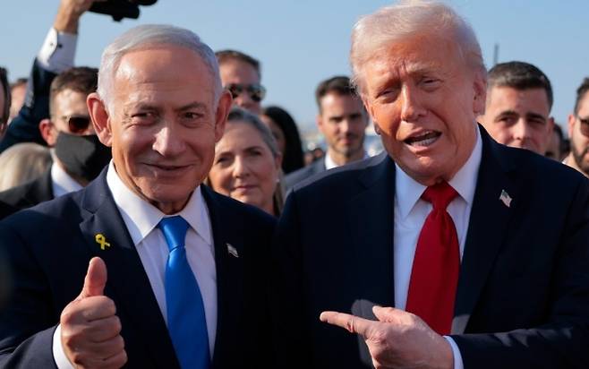 왼쪽부터 베냐민 네타냐후 이스라엘 총리, 도널드 트럼프 미국 대통령. 게티이미지 멀티비츠