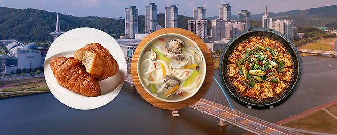 빵, 칼국수, 두부두루치기. 그래픽=김연아 기자. 이미지=클립아트코리아, 두부두루치기=Gemini AI 활용