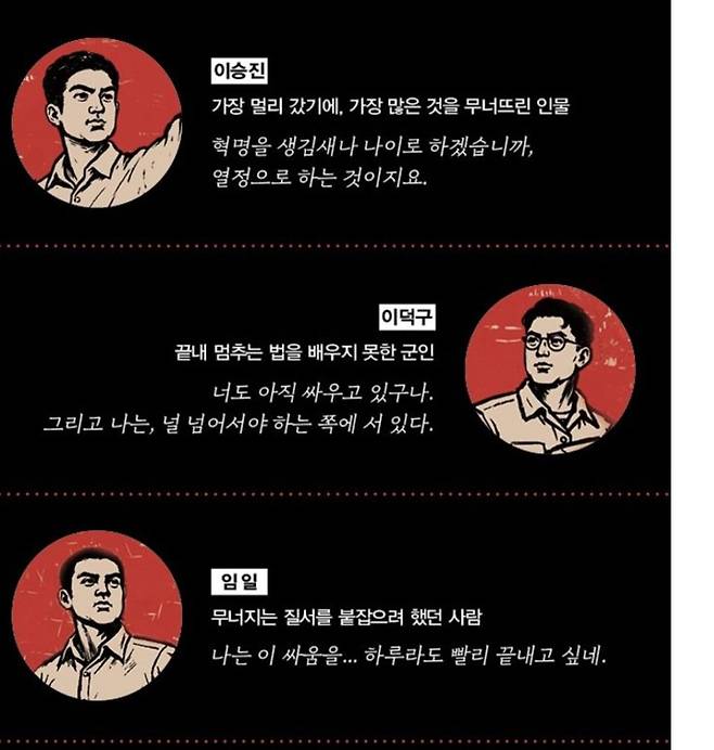소설 '사십구년유월, 어느 날의 일'에 등장하는 인물들