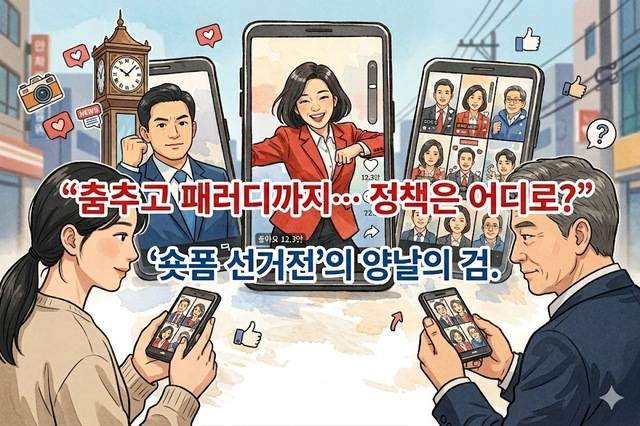 6·3 전국동시지방선거를 앞두고 정치권 전반에 '숏폼(short-form) 선거전'이 빠르게 확산되고 있다. 짧고 강렬한 영상으로 유권자에게 친근하게 다가가려는 시도지만, 정책과 역량 검증을 약화시키는 '양날의 검'이라는 우려도 함께 커지고 있다. AI 생성 이미지