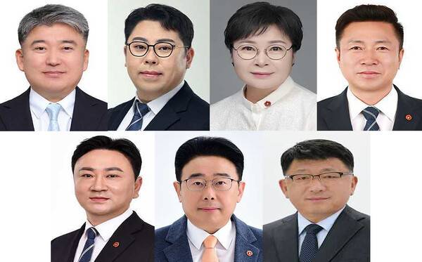 왼쪽 위부터 순서대로 용담1.2동 이창민 후보, 이도2동을 한동수 후보, 화북동 강성의 후보, 삼양.봉개동 박안수 후보, 아라동갑 김봉현 후보, 서귀포시 대륜동 강명균 후보, 대정읍 이경철 후보.