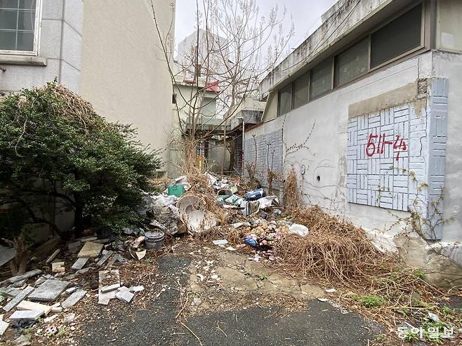 13일 대구 동구 효목2동 화랑로 17·19길 민영 개발 구역 일대 주택으로 진입하는 골목길에 쓰레기가 가득 쌓여있다. 명민준 기자 mmj86@donga.com