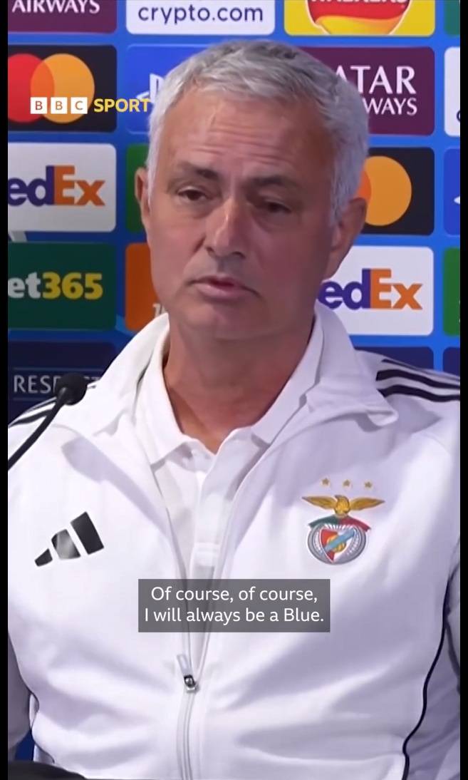 첼시와의 2025~26 UCL 리그 페이즈 2차전 대비 기자회견에 참석해 친정팀에 대한 애정을 드러낸 모리뉴 벤피카 감독. 사진=BBC