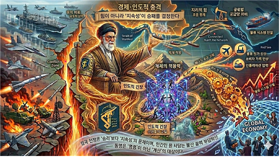 해협에 대한 봉쇄와 역봉쇄가 미치는 글로벌 파급효과에 대한 상상도. 김태준 한반도안보문제연구소장 AI 그림