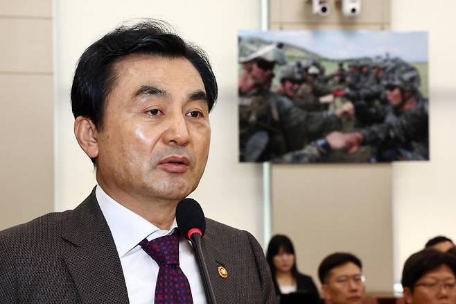 안규백 국방부 장관이 14일 오후 서울 여의도 국회 국방위원회 전체회의에서 발언하고 있다. 2026.04.14 서울=뉴시스