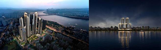 사진 왼쪽부터 삼성물산과 포스코이앤씨가 제안한 조감도와 투시도/사진제공=각 사