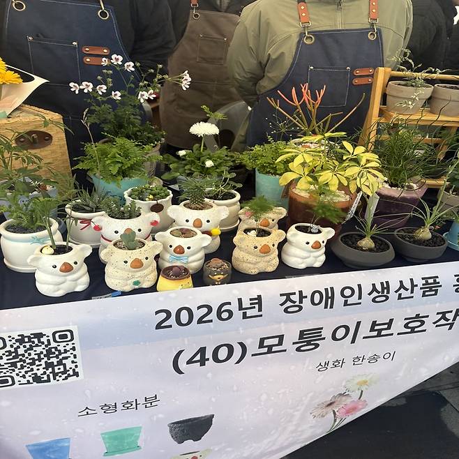 예쁜 원예 및 조경으로 비치된 장애인생산품 홍보장터 부스 (본인 촬영)